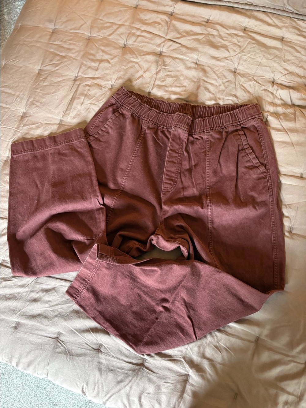 Women's Casual Barrel Cut Pants - Burgundy - Picture 2 of 4